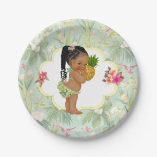 Tropisch Hawaiaans Luau Hibiscus Vlechten Baby Mei Papieren Bordje