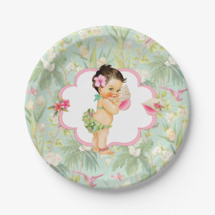 Tropisch Hawaiaans Luau Meisje Hibiscus Papieren Bordje