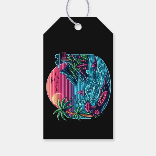 Tropisch/Hawaïaans neonstrand Cadeaulabel (Voorkant)