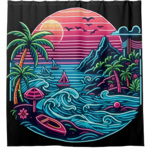 Tropisch/Hawaïaans neonstrand Douchegordijn