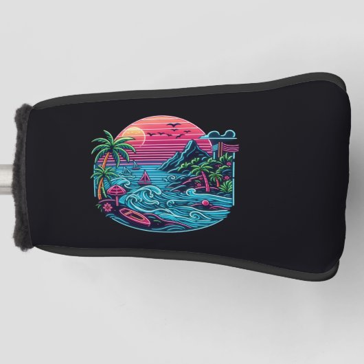 Tropisch/Hawaïaans neonstrand Golfheadcover (Voorkant)