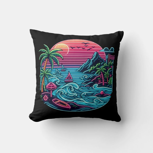 Tropisch/Hawaïaans neonstrand Kussen (Voorkant)