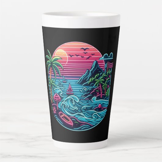 Tropisch/Hawaïaans neonstrand Latte Mok (Voorkant)