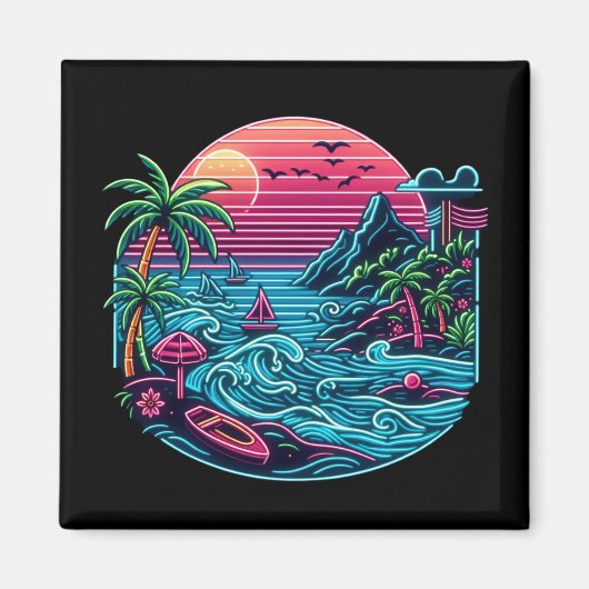 Tropisch/Hawaïaans neonstrand Magneet (Voorkant)