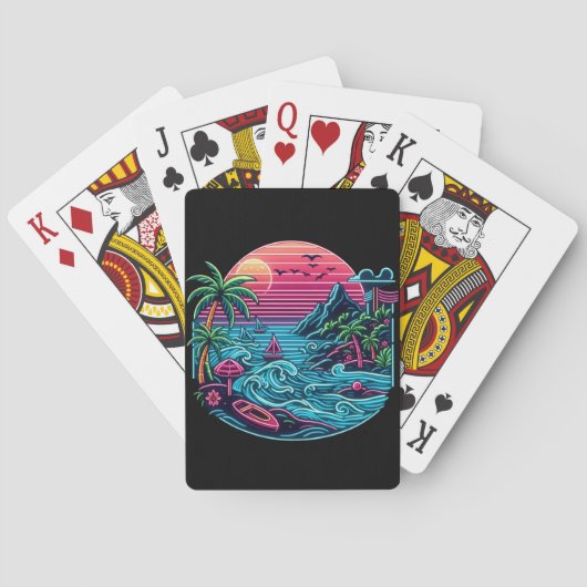Tropisch/Hawaïaans neonstrand Pokerkaarten (Achterkant)