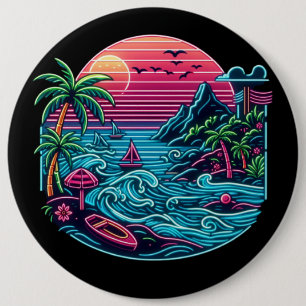 Tropisch/Hawaïaans neonstrand Ronde Button 6,0 Cm