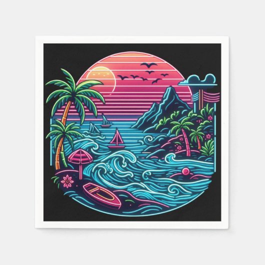 Tropisch/Hawaïaans neonstrand Servet (Voorkant)