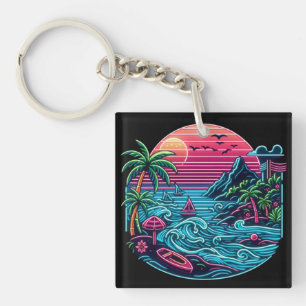 Tropisch/Hawaïaans neonstrand Sleutelhanger
