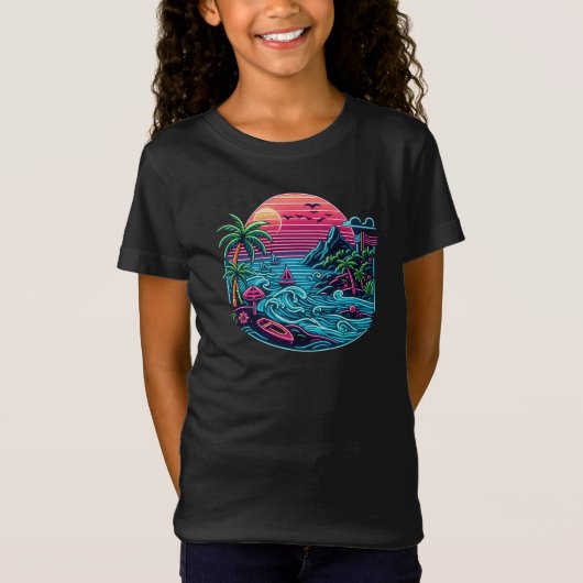 Tropisch/Hawaïaans neonstrand T-shirt (Voorkant)
