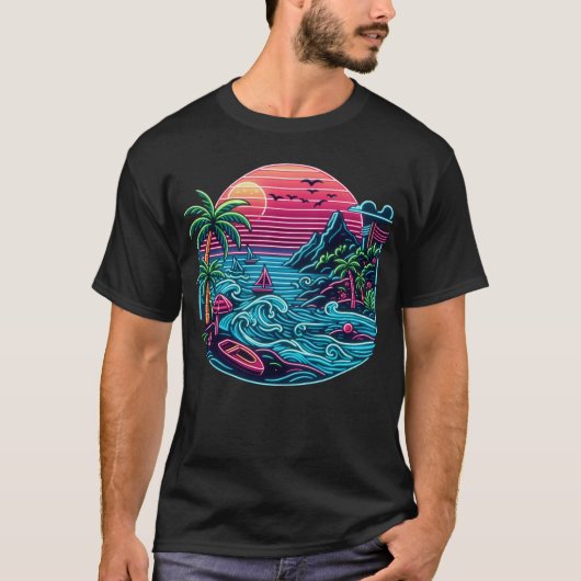 Tropisch/Hawaïaans neonstrand T-shirt (Voorkant)