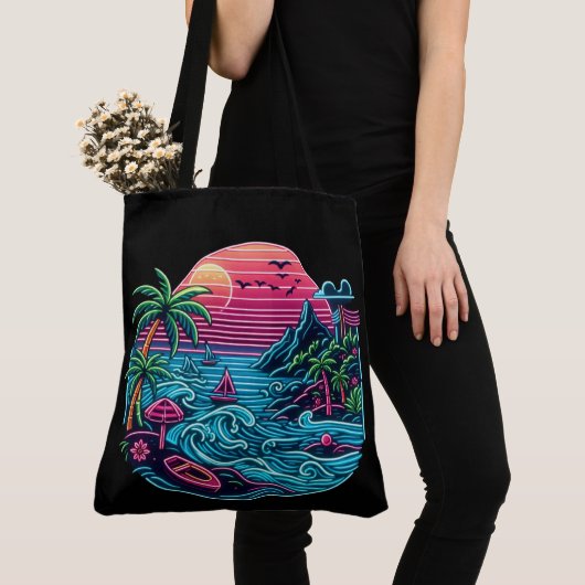 Tropisch/Hawaïaans neonstrand Tote Bag (Dichtbij)