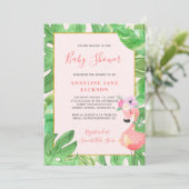 Tropisch Hawaïaans roze flamingo meisje baby showe Kaart (Staand voorkant)