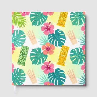Tropisch Hawaïaans Tiki-patroon voor Feesten Bruil Gastenboek