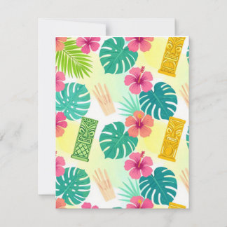 Tropisch Hawaïaans Tiki-patroon voor Feesten Bruil RSVP Kaartje