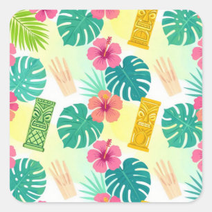 Tropisch Hawaïaans Tiki-patroon voor Feesten Bruil Vierkante Sticker