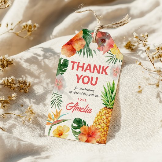 Tropisch Hawaïaans verjaardagsfeestje cadeaubijslu Cadeaulabel
