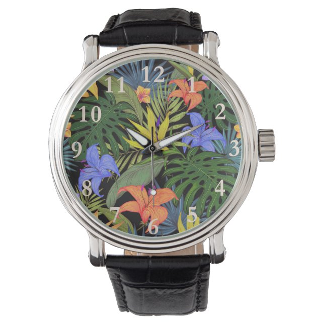 Tropisch Hawaii Aloha Flower Graphic Horloge (Voorkant)