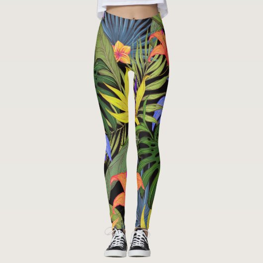 Tropisch Hawaii Aloha Flower Graphic Leggings (Voorkant)