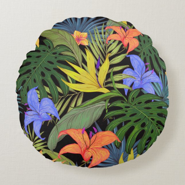 Tropisch Hawaii Aloha Flower Graphic Rond Kussen (Voorkant)