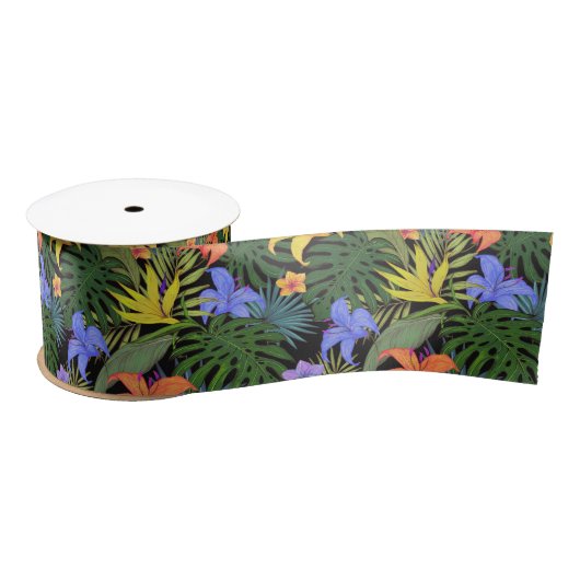 Tropisch Hawaii Aloha Flower Graphic Satijnen Lint (Spoel)