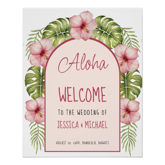 Tropisch Hawaii Bruiloft Welkomstbord Floral Aloha Perfect Poster (Voorkant)