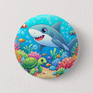 Tropisch/Hawaii kleurrijke onderwater haai & schil Ronde Button 5,7 Cm