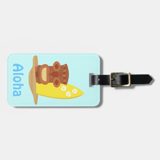 Tropisch Hawaii Tiki strand Surfboard Bagagelabel (Voorkant horizontaal)