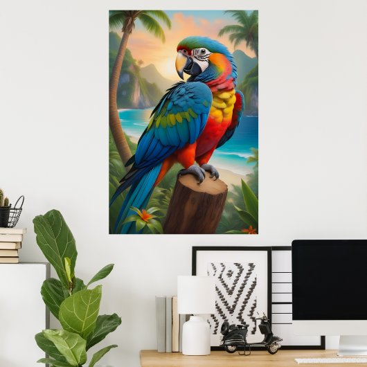 tropisch hawaiiaans papegaaiparadijs poster (Thuiskantoor)
