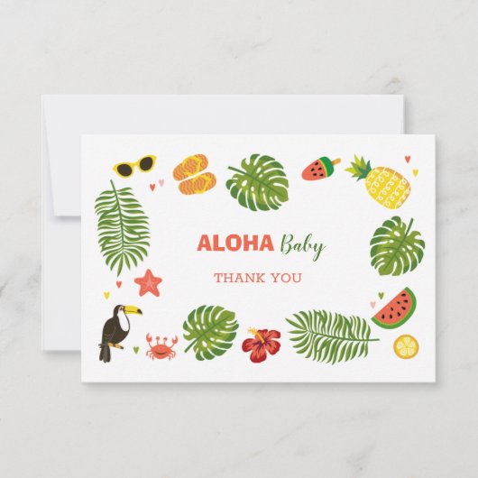Tropisch Hawaiian Aloha Baby shower Bedankkaart (Voorkant)