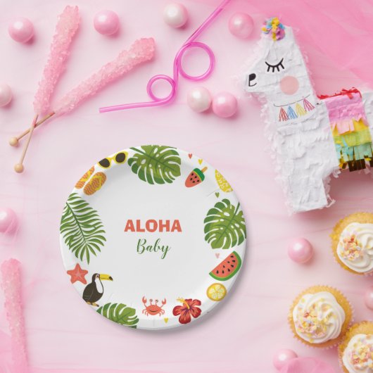 Tropisch Hawaiian Aloha Baby shower Papieren Bordje (Feest)