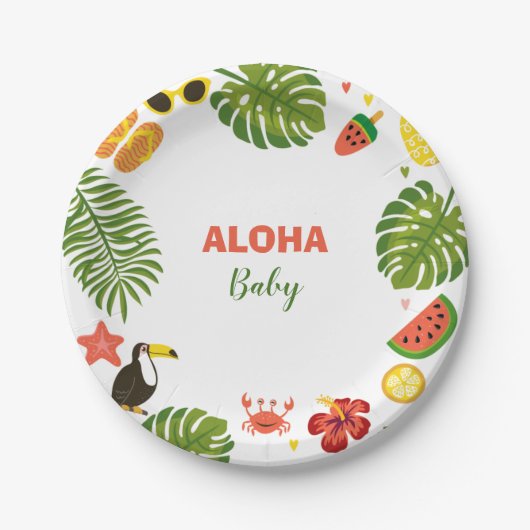 Tropisch Hawaiian Aloha Baby shower Papieren Bordje (Voorkant)