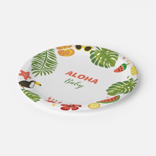 Tropisch Hawaiian Aloha Baby shower Papieren Bordje (Gekanteld)