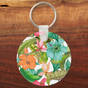 Tropisch Hawaiian Colorful Hibiscus Floral Sleutelhanger
