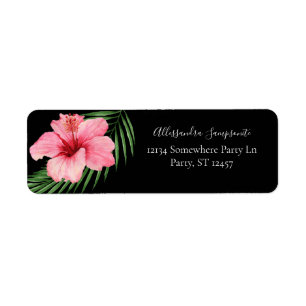 Tropisch Hawaiian Floral Black Return-adres Etiket