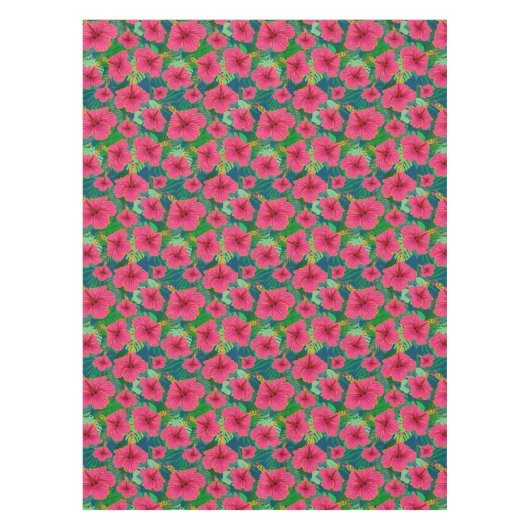 Tropisch Hawaiian Floral Foliage Elegant Hibiscus Tafelkleed (Voorkant)