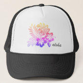 Tropisch Hawaiian Floral Hibiscus Aloha Script Trucker Pet (Voorkant)