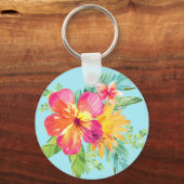 Tropisch Hawaiian Floral Hibiscus Sleutelhanger (Voorkant)