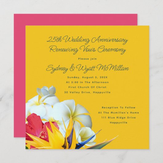 Tropisch Hawaiian Floral Jubileum Vows Invitati Kaart (Voorkant / Achterkant)