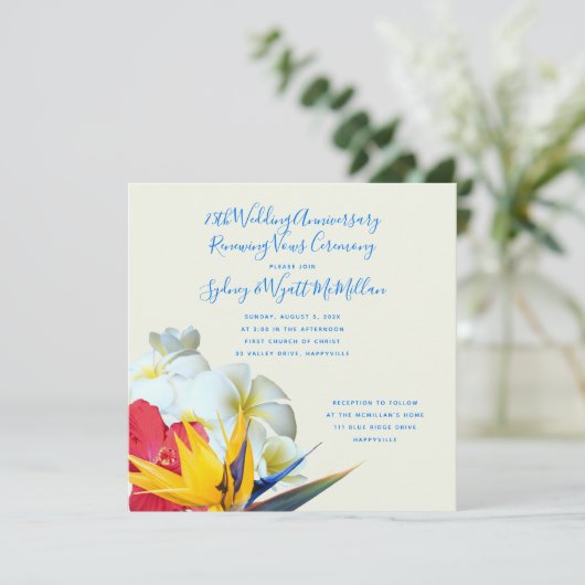 Tropisch Hawaiian Floral Jubileum Vows Kaart (Staand voorkant)