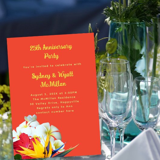 Tropisch Hawaiian Floral Jubileum Vows Kaart