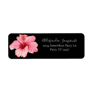 Tropisch Hawaiian Hibiscus Black Return Address Etiket