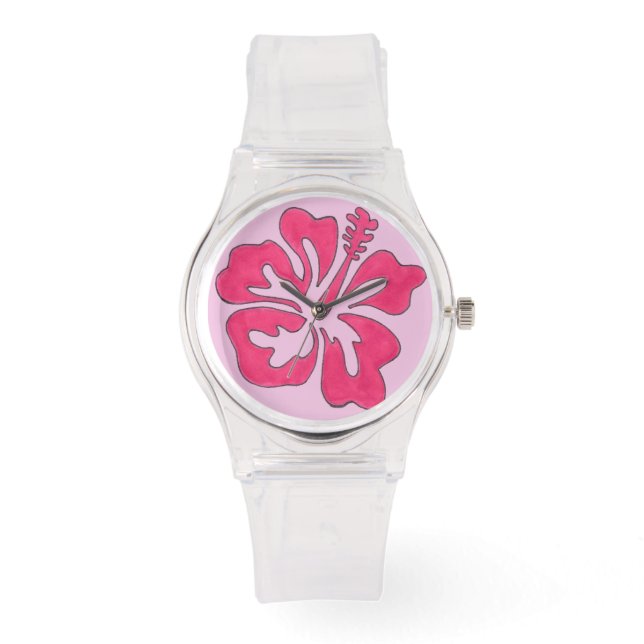 Tropisch Hawaiian Hibiscus Flower Watch - Roze Horloge (Voorkant)