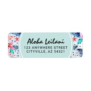 Tropisch Hawaiian Hibiscus & Palm Return Address Etiket
