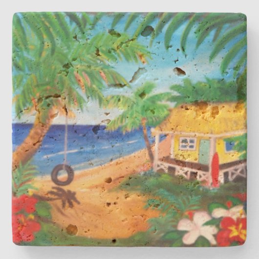 Tropisch Hawaiian Hut Ocean Swing Onderzetter (Voorkant)