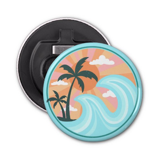 Tropisch Hawaiian Island Palm Trees Good Vibes Button Flesopener (Voorkant)