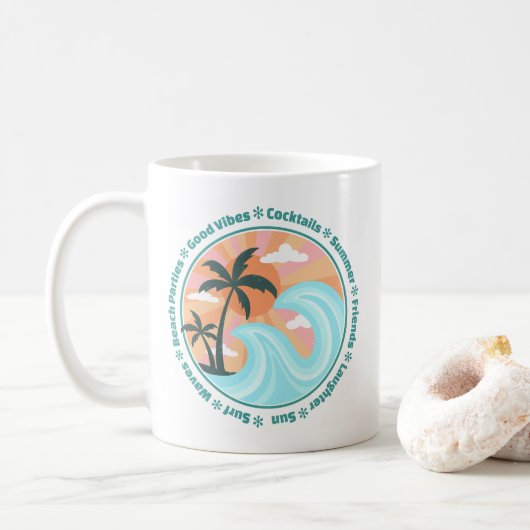 Tropisch Hawaiian Island Palm Trees Good Vibes Koffiemok (Met donut)