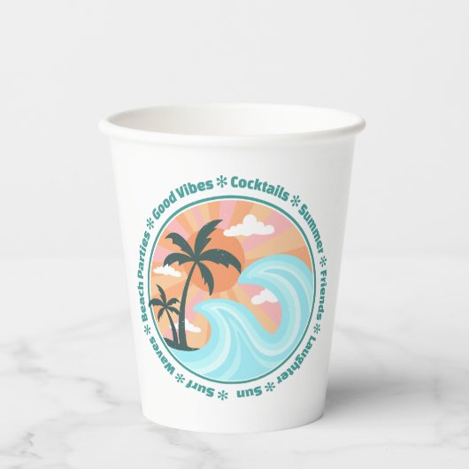 Tropisch Hawaiian Island Palm Trees Good Vibes Papieren Bekers (Voorkant)
