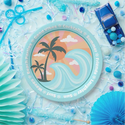 Tropisch Hawaiian Island Palm Trees Good Vibes Papieren Bordje (Feest)