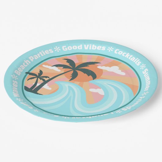Tropisch Hawaiian Island Palm Trees Good Vibes Papieren Bordje (Gekanteld)