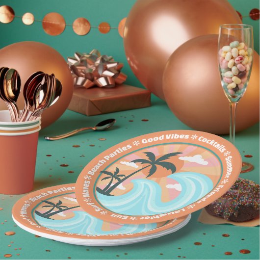 Tropisch Hawaiian Island Palm Trees Good Vibes Papieren Bordje (Multi)